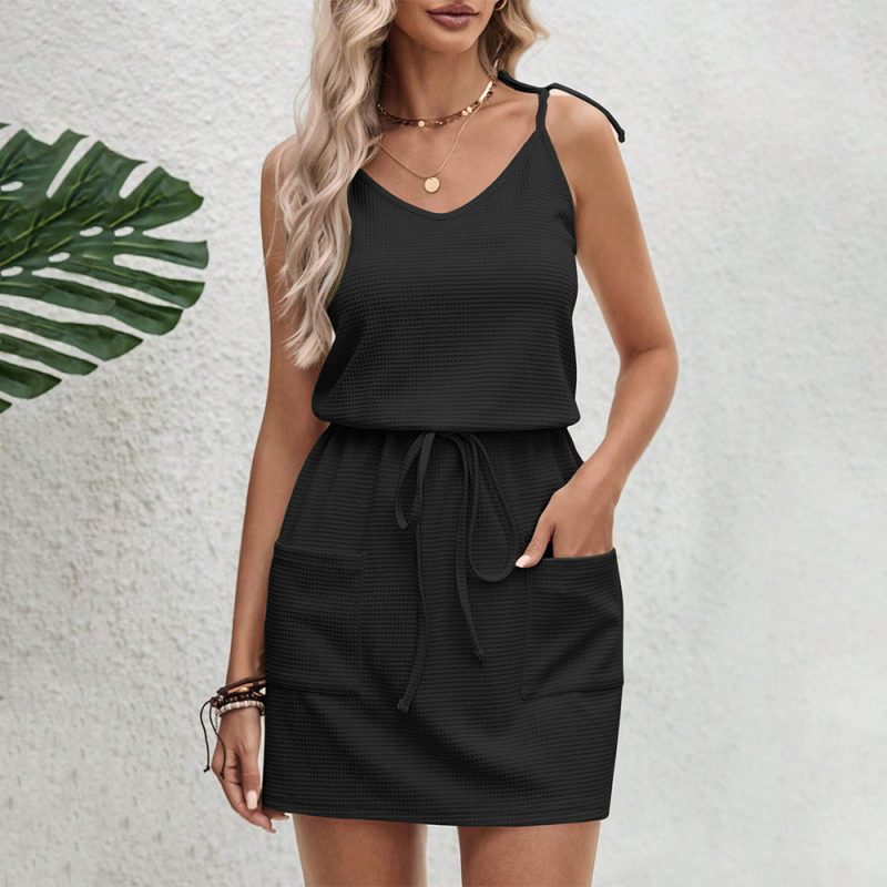 Summer V-Neck Lace-Up Asymmetric Slim Dress