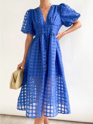 Multicolor Lantern Sleeve Spring Party Dress