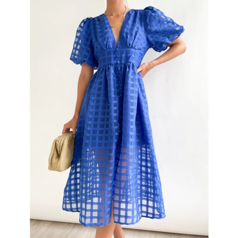 Multicolor Lantern Sleeve Spring Party Dress