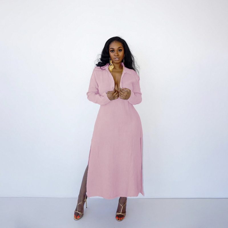 French Style Square Collar Cotton Linen Dress - Image 3