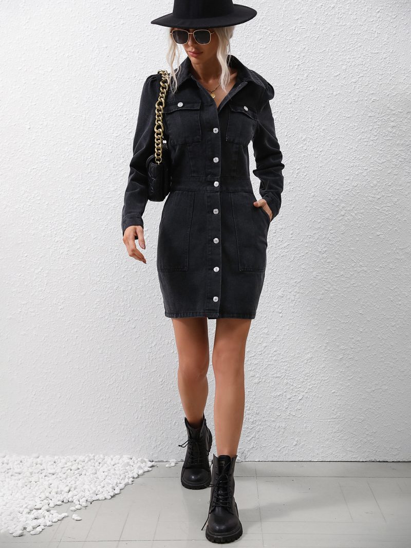 Graceful Trendy Women’s Button Denim Dress - Image 4