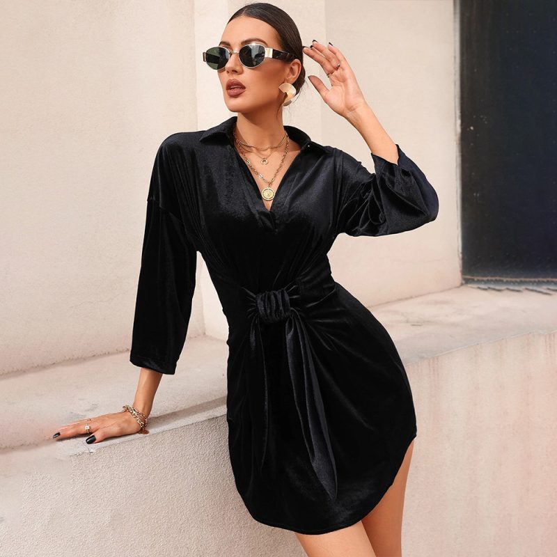 Professional Velvet Collared Sheath Dress for Women