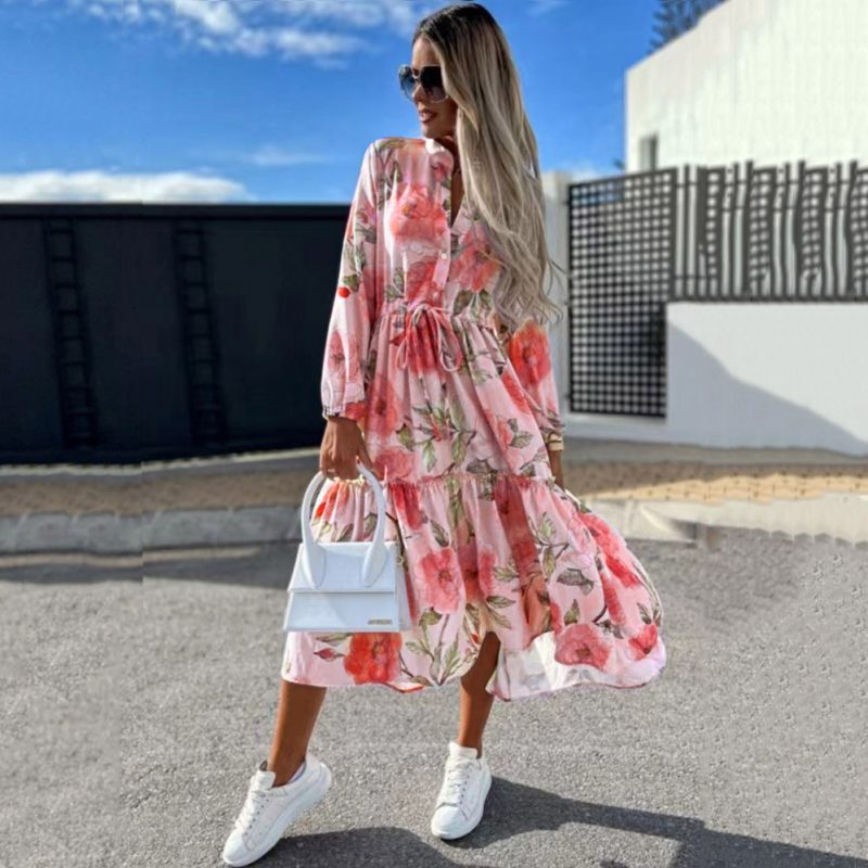 Loose Fit Printed Long Sleeve Women’s Dress - Image 2