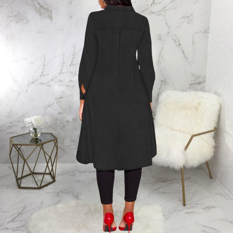 Women’s Solid Pocket Casual Shirt Dress - Image 3