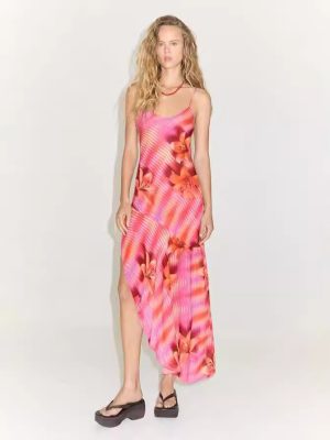 Printed Backless Slit Bandage Slip Dress