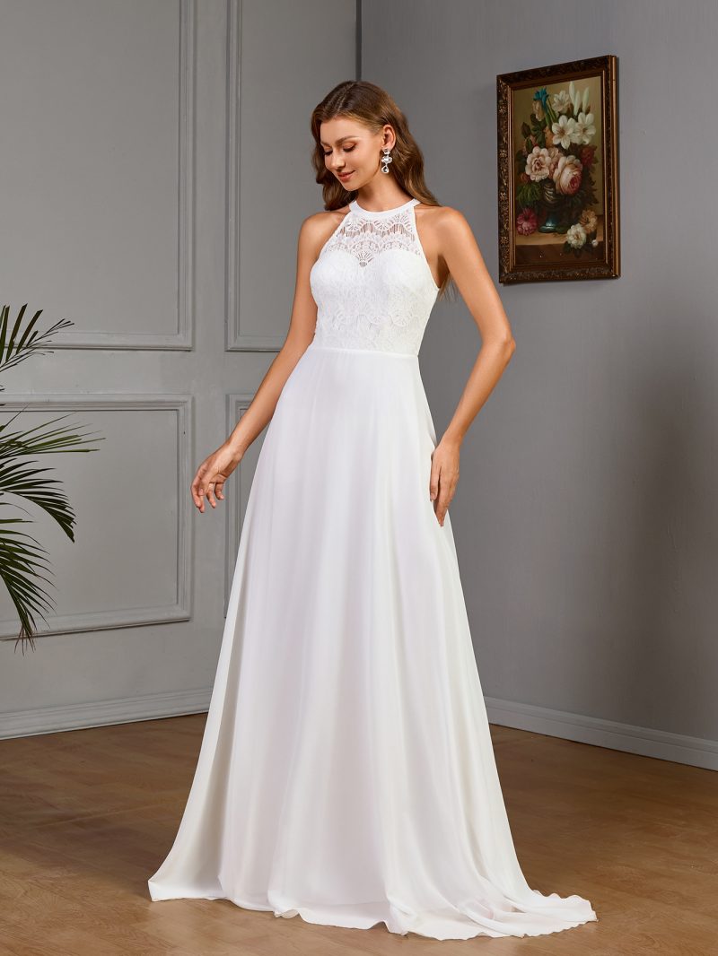 Spring Halter Solid Bridesmaid Wedding Guest Dress - Image 3