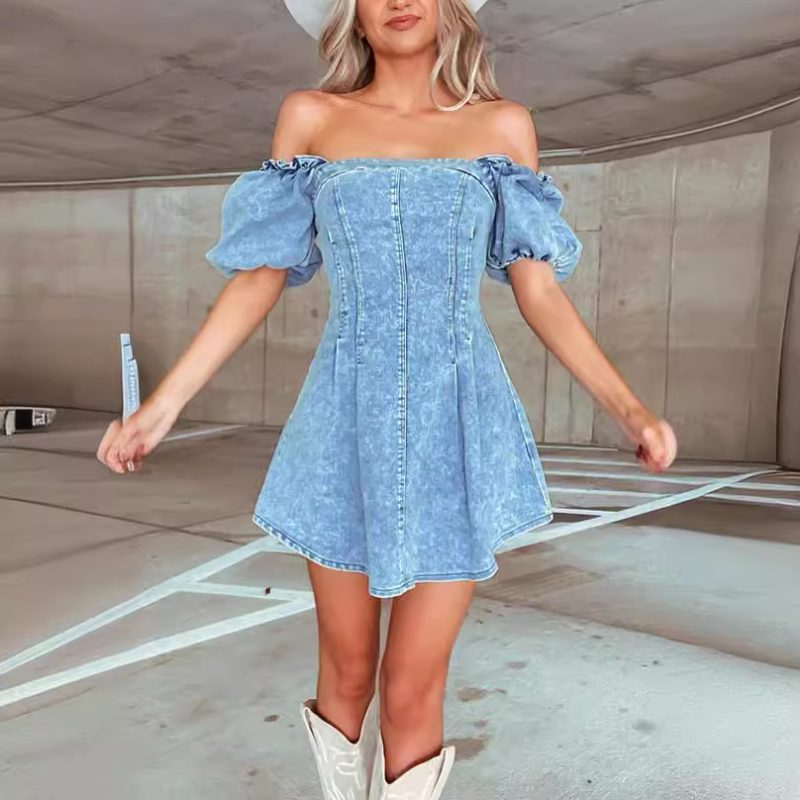 Women’s Short Sleeve Slim Denim Spring Dress - Image 2