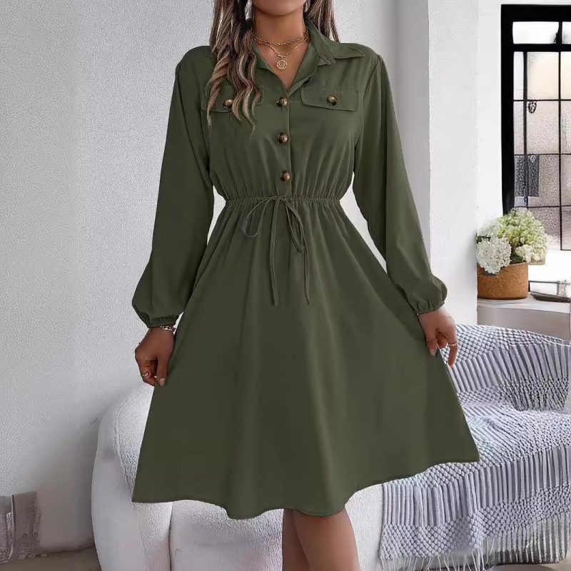 Long Sleeve Waist-Controlled Casual Shirt Dress - Image 2