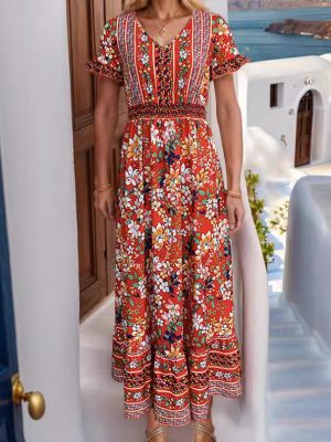 Bohemian Printed Mid-Length Dress for Women