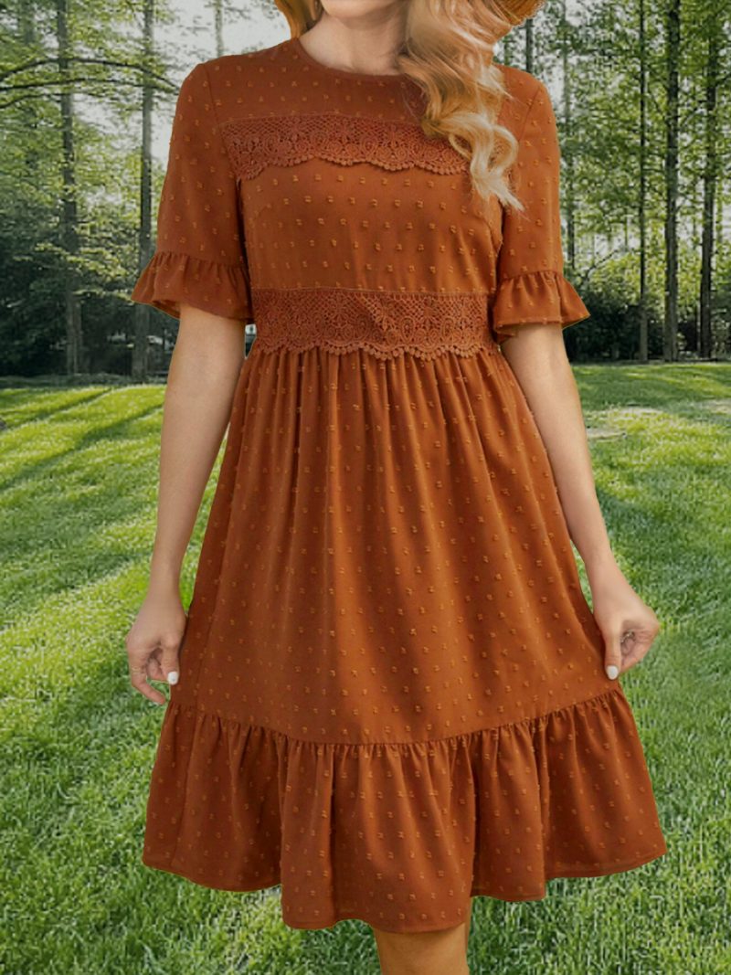 Spring Summer Ruffle Sleeve Lace Trim Dress - Image 3