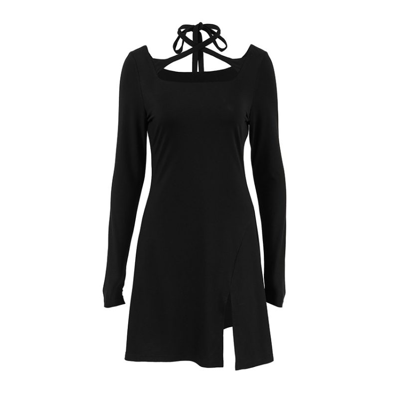 Autumn Winter Slimming Knit Dress with Split - Image 4