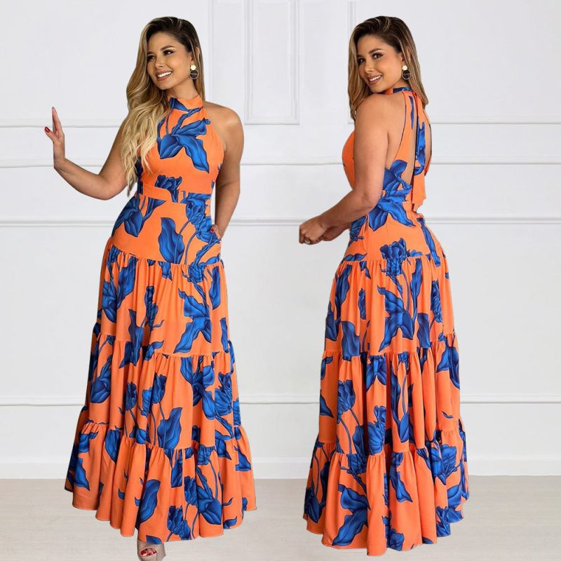 Spring Autumn Halter Swing Printed Women’s Dress - Image 3