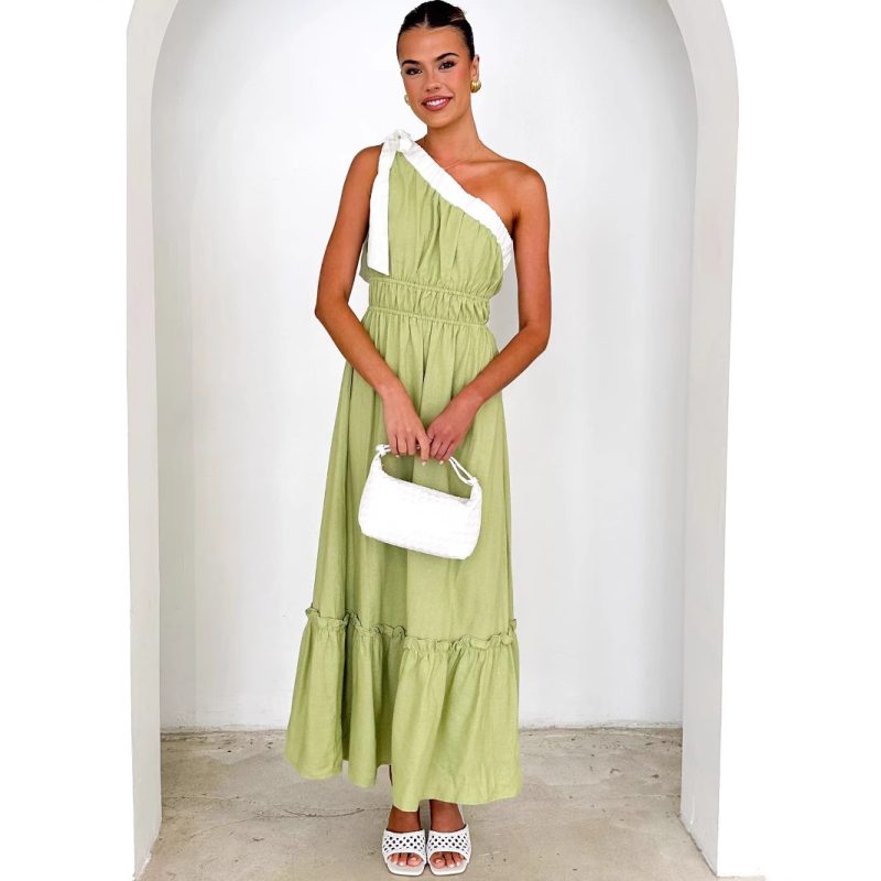Casual Solid Color Lace-Up Summer Dress