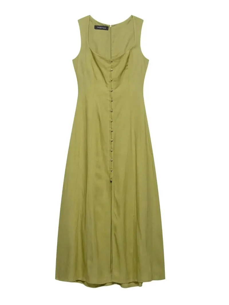 Women’s Summer Square Neck Dress with Front Buttons