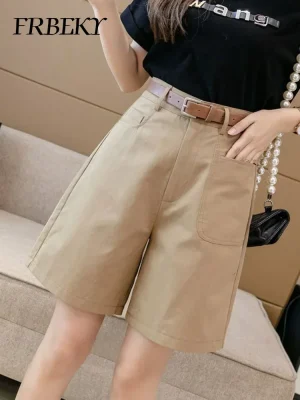 Women’s Cotton High-Waist Shorts with Belt