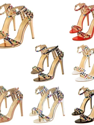 Colorful Rivet Gladiator High Heel Sandals