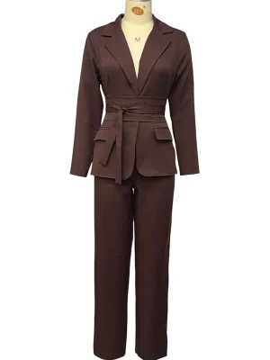 Women’s Office Two Piece Set with Lace Up Top