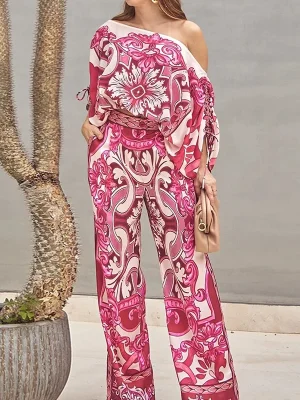 Women’s Two Piece Set Printed One Shoulder Top