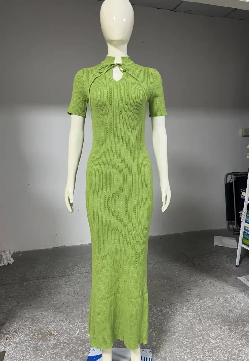 Green Knitted Maxi Dress Women Elegant Style - Image 6