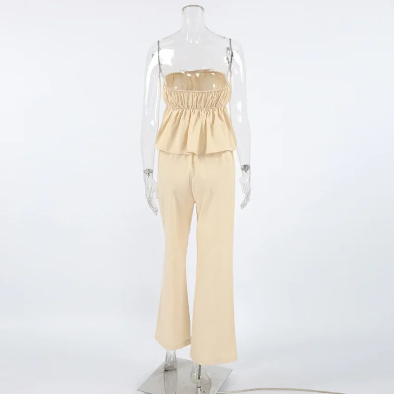Cotton Linen Pant Set Strapless Top with Wide Leg Trousers - Image 6