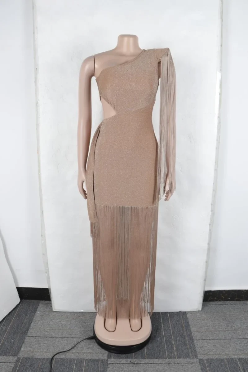 Women’s One Shoulder Tassel Maxi Dress with Hollow Out Detail - Image 5