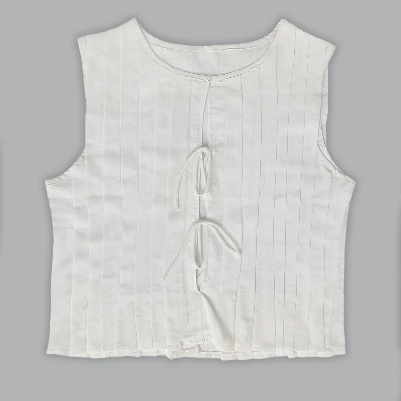 Women’s Summer Bow Tie Cotton Linen Blouse