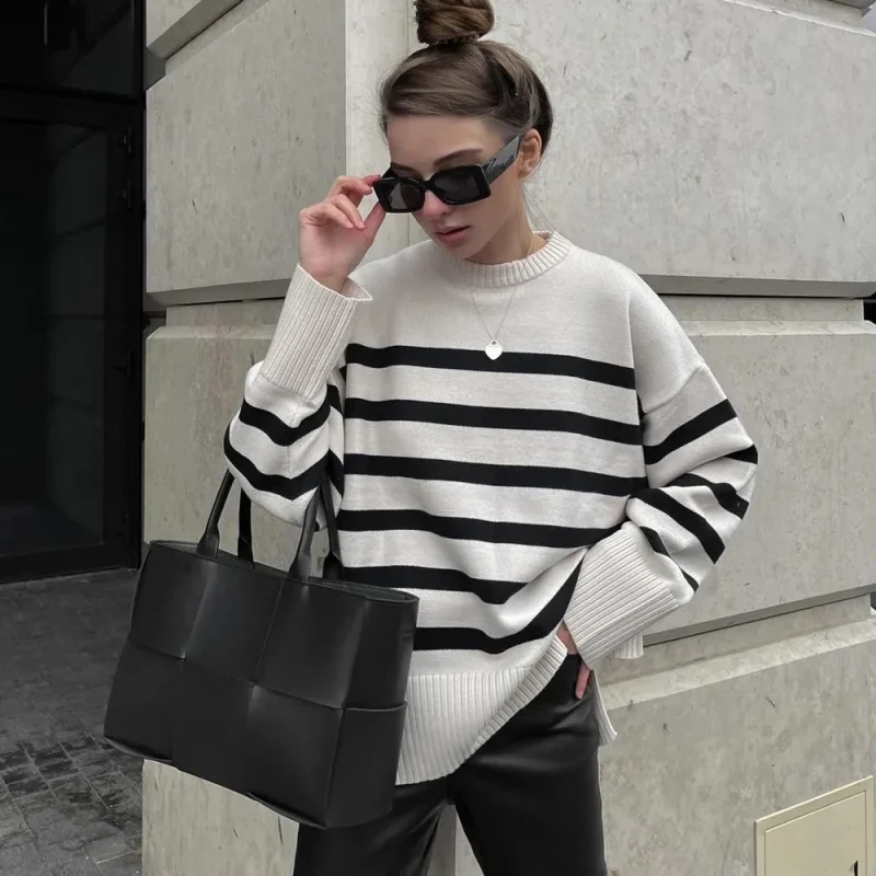 Women’s Oversized Striped Knit Pullover Sweater - Image 6
