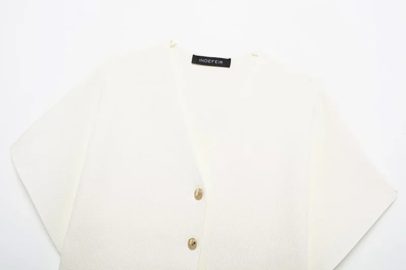 Women’s White Knitted Vest Top with V-Neck and Buttons - Image 5
