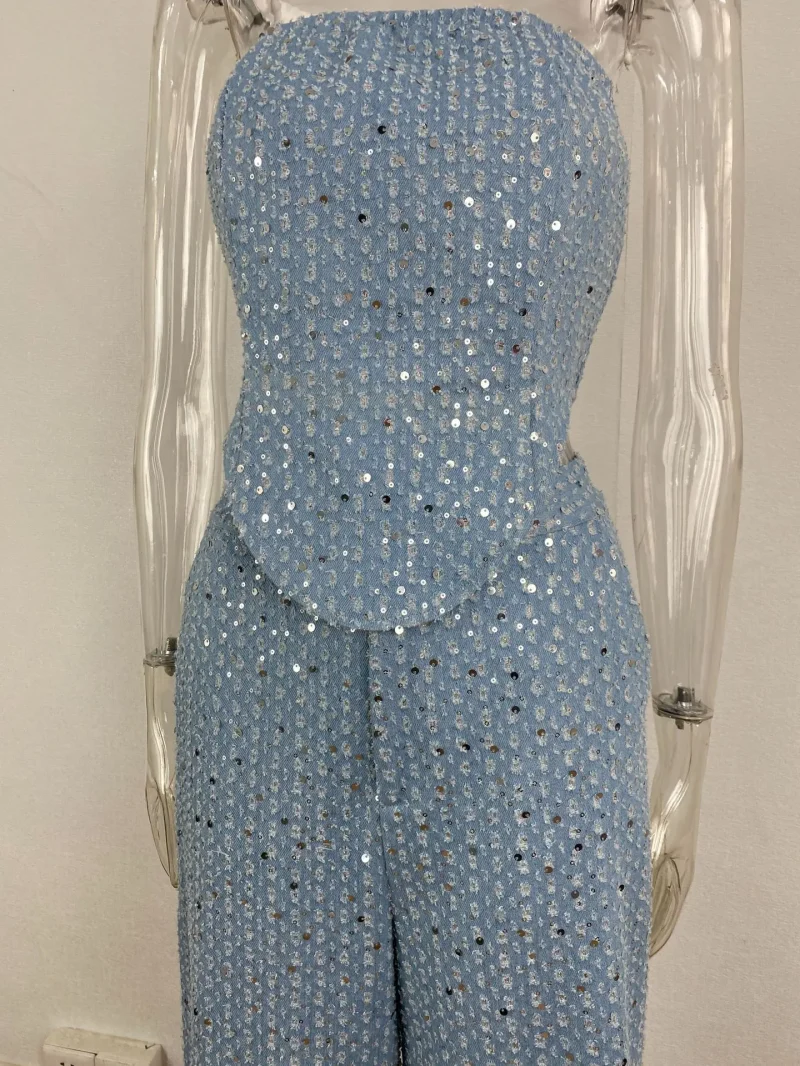 Strapless Crop Top and Wide Leg Pants Set - Image 5