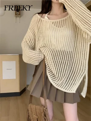 Autumn Hollow Strapless Knit Sweater Women