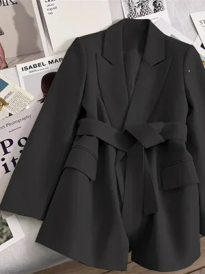 Women’s Spring Solid Tie Blazer Korean Style