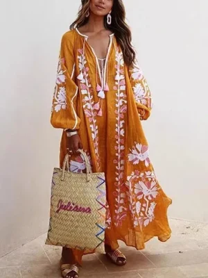 V Neck Printed Dress Loose Fit and Stylish