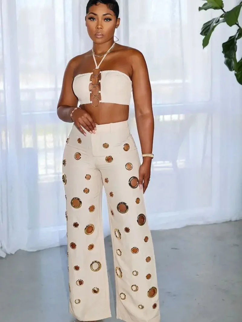 Women’s Sexy Halter Crop Set with Hollow Pants - Image 4