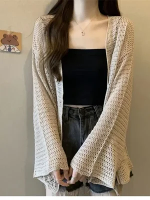 Women’s Hollow Knit Cardigan Korean Fashion
