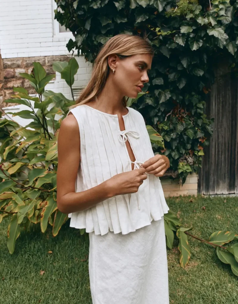 Women’s Summer Bow Tie Cotton Linen Blouse - Image 4
