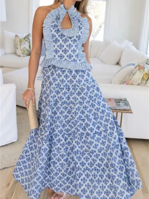 Ruffle Halter Top & Skirt Set