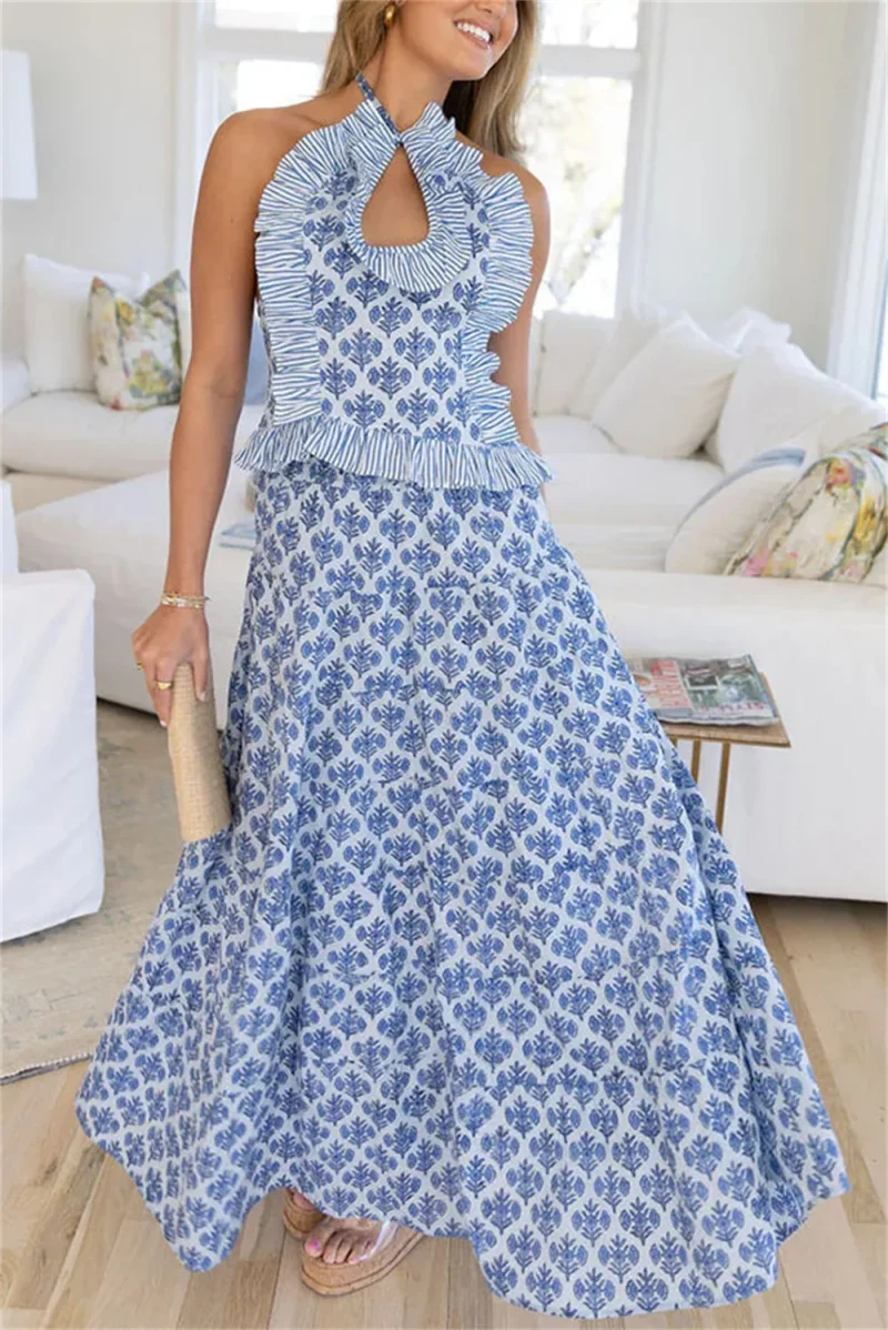 Ruffle Halter Top & Skirt Set