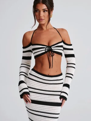 Women’s Knitted Bikini Skirt Set Lace Up Tube Top