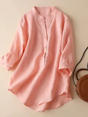 Cotton Linen Stand Collar Shirt Autumn Fashion