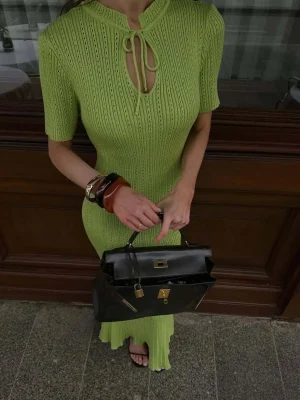 Green Knitted Maxi Dress Women Elegant Style