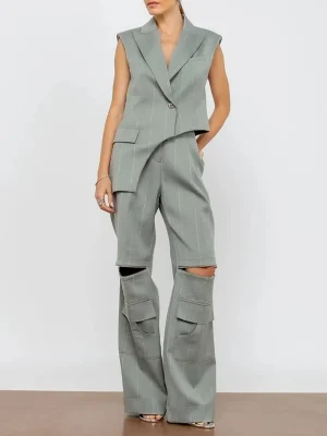 Women’s Striped Top and Cargo Pants Set