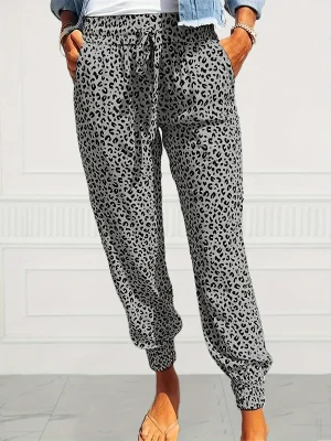 Plus Size Leopard Print Drawstring Pants
