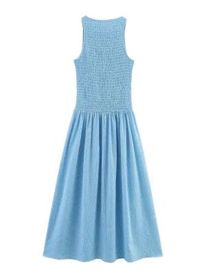 Plaid A-Line Maxi Dress Sleeveless Summer Casual Style