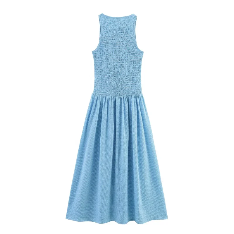 Plaid A-Line Maxi Dress Sleeveless Summer Casual Style