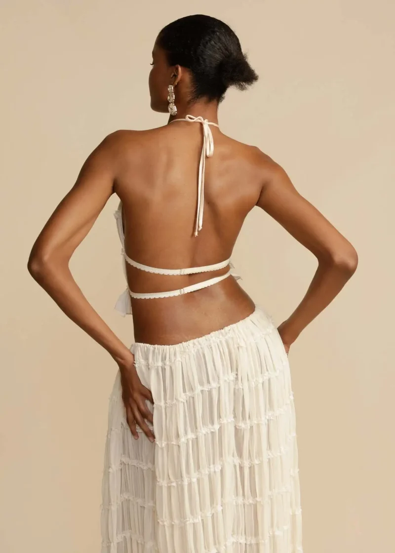 Halter Neck Skirt Set Backless Lace Up Top and Maxi Skirt - Image 6
