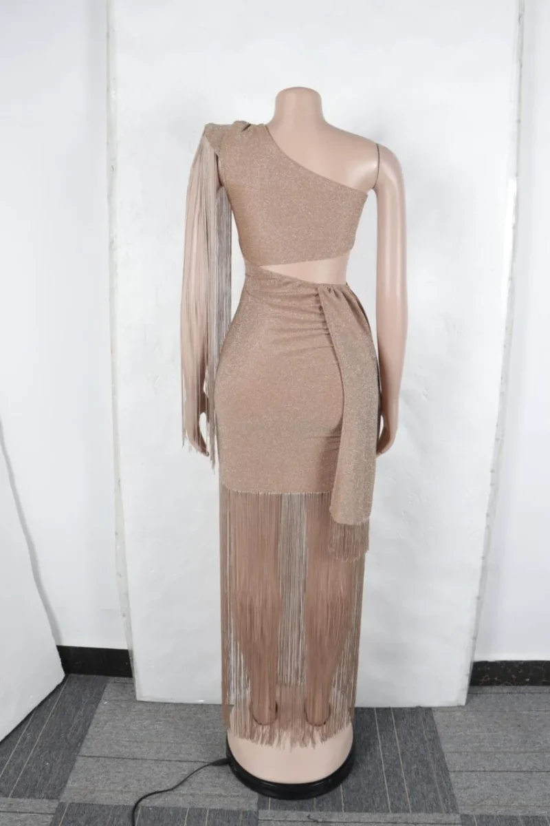 Women’s One Shoulder Tassel Maxi Dress with Hollow Out Detail - Image 6