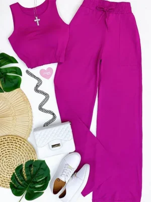 Summer Solid Two Piece Set for Women