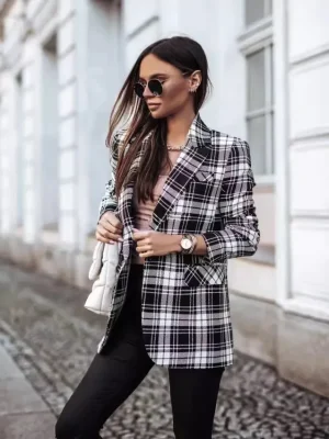 Plaid Double-Breasted Long Coat