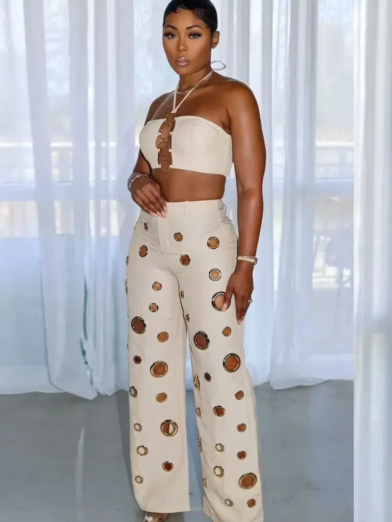 Women’s Sexy Halter Crop Set with Hollow Pants - Image 3