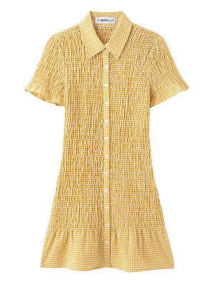 yellow Plaid Button Mini Dress